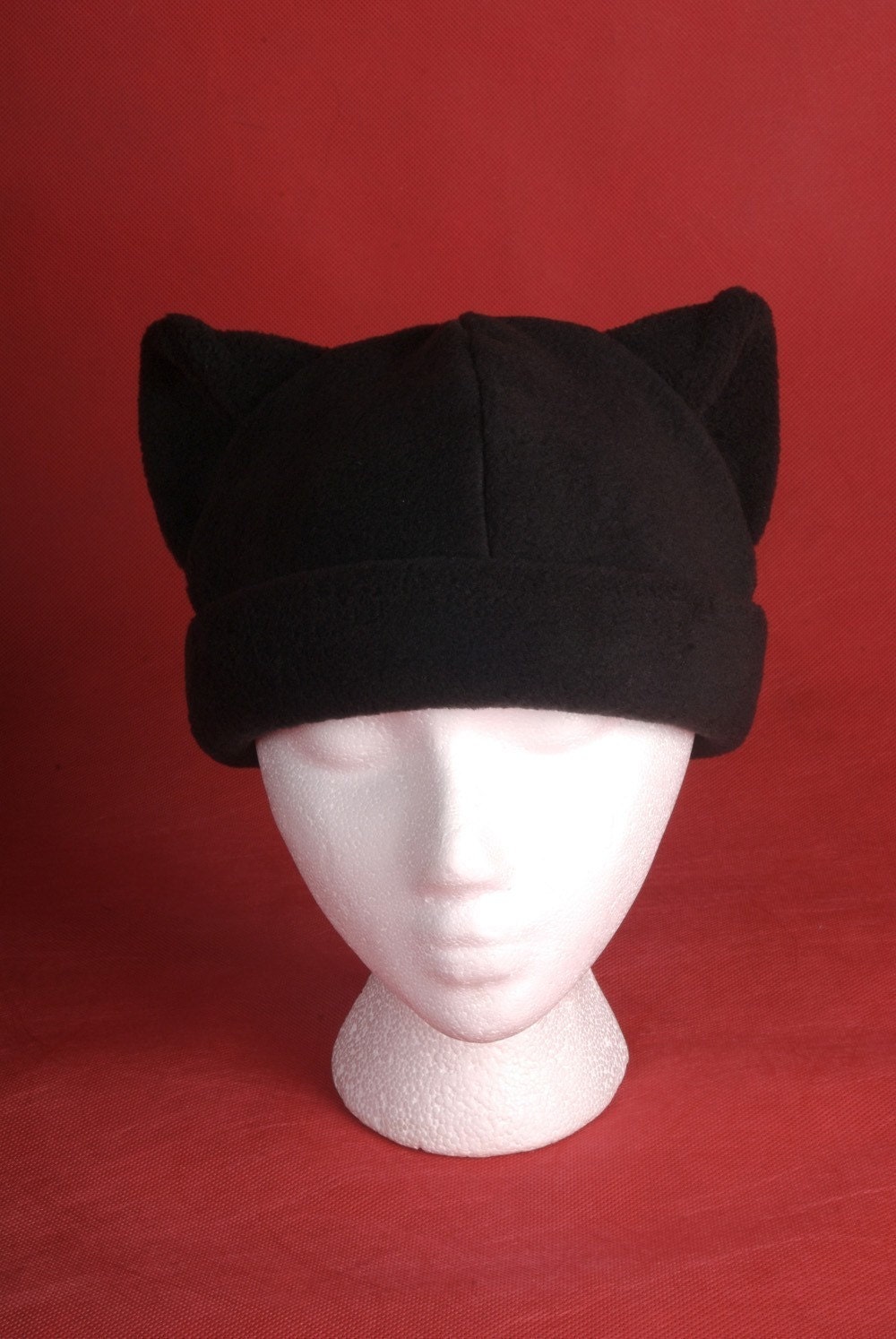 Kitty Cat Hat - Black Fleece Mens Womens Animal Ear Beanie by Ningen Headwear