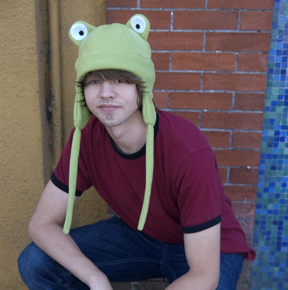 Fleece Frog Ear Flap Hat - Light Green Aviator by Ningen Headwear