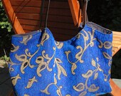 Luxury in Blue & Gold Market or Tote Bag with Leather Handles