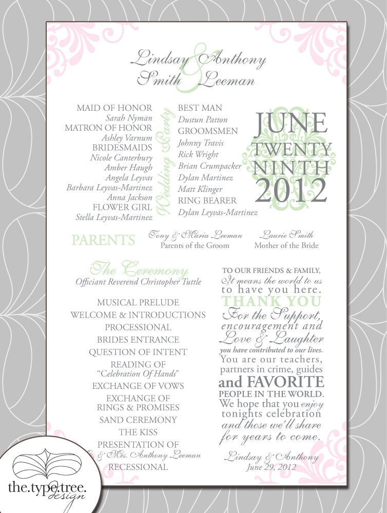 Shabby Chic Wedding Program - Customizable PDF File