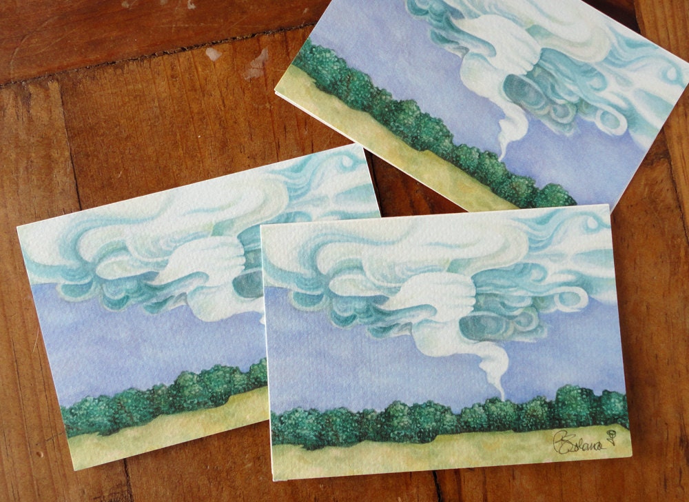 tornado, art note cards, weather card set