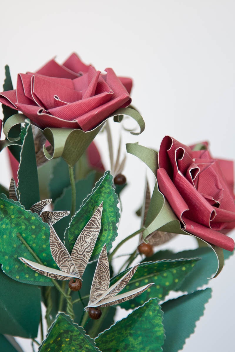 Paper Flower Bouquet of Red Roses (small) with Matching Boutonniere