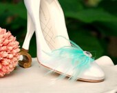 Shoe Clips Aqua Blue  / Yellow / Purple Feathers. Silver Gem / Pearls, Bride Bridal Bridesmaid Couture. More Ivory / White / Pink Statement