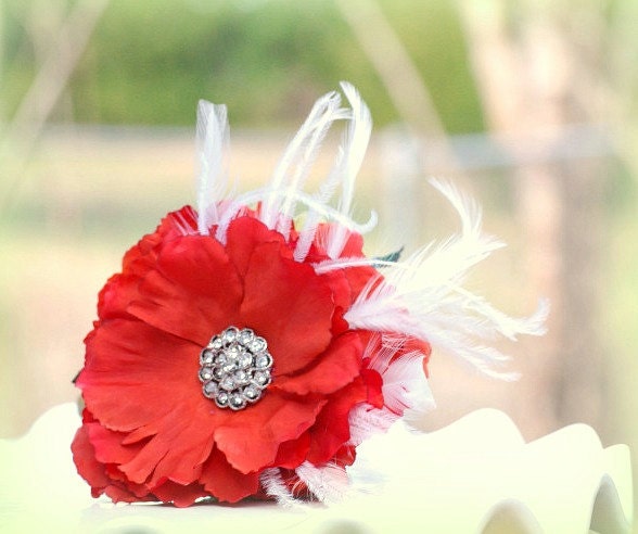 Hair Comb or Brooch Tangerine Orange / Yellow / Aubergine / Red / Amethyst Flower Fascinator - Rhinestone. Spring Bride Bridal Bridesmaid