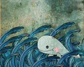 Art Print, Whimsical Whale, Children, Nursery, Home Decor, Original Illustration by Penelope and Pip