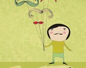 Art Print, Moustache Merchant, Mid Century Modern, Home Decor, Original illustration from Penelope and Pip
