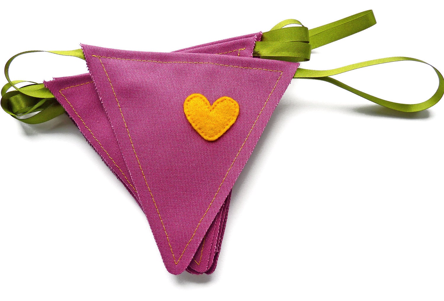 Pink Fabric Bunting with Multi Coloured Felt Hearts on Ribbon - Children's Party Decoration / Wall Hanging / Kids Room Decor - 7.5 Feet