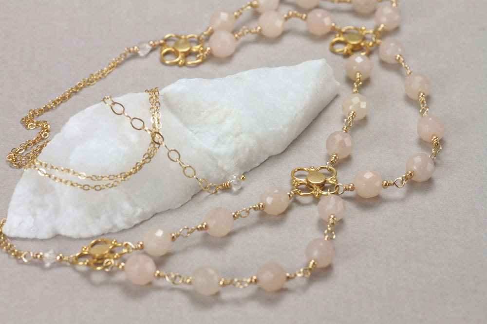 peach aventurine and vermeil festoon necklace . valyria