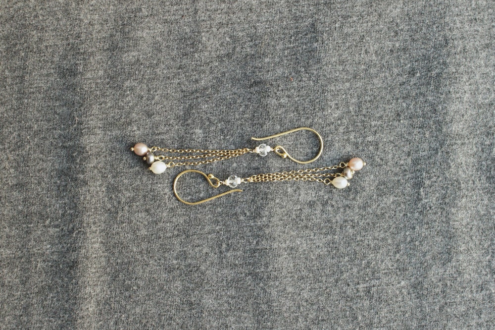 freshwater pearl tassel earrings . cherry blossom