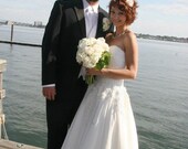 Tea Length Wedding Dress with Flowers and Beaded Sweetheart Bodice