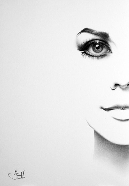 Natalie Wood Original Pencil Drawing Minimalism Fine Art Portrait Glamour Beauty Classic Hollywood