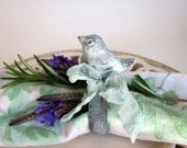 Cottage Chic Bird Napkin Rings White and Aqua Blue Set of 4 Shabby Chic