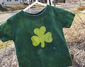 Baby T-Shirt: Green with Batik Lucky Shamrock, Short Sleeves (12 months) Ready to Ship