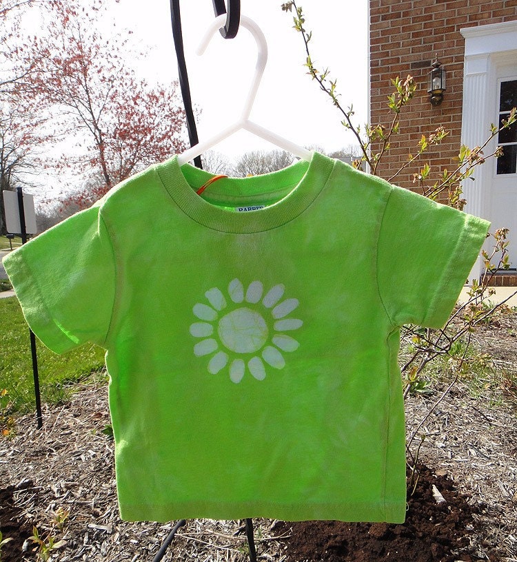Toddler T-Shirt: Green with Batik Flower, Short Sleeves (2T) READY TO SHIP