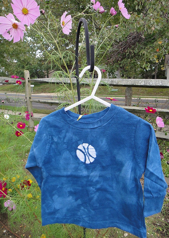 Toddler T-Shirt: Cobalt Blue with Batik Basketball, Long Sleeves (2T) READY TO SHIP