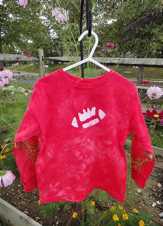 Toddler T-Shirt: Red with Batik Football, Long Sleeves (5/6) READY TO SHIP