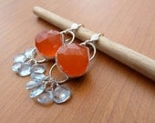 Carnelian earrings, tangerine orange earrings, natural carnelian and sky blue topaz in sterling silver - artisan earrings - handmade jewelry