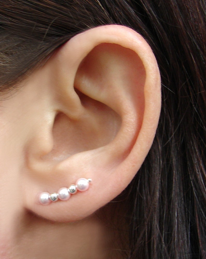Ear Pins, Sterling Silver Filled Pink Swarovski Pearl Earrings, Pair of Earpins