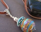 Summer Breeze Necklace - Lampwork Glass Pendant with Sterling Silver on Sueded Leather