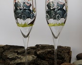 Hand painted Wedding Toasting Flutes Set of 2 Personalized Champagne glasses Tatty Taddy Swings