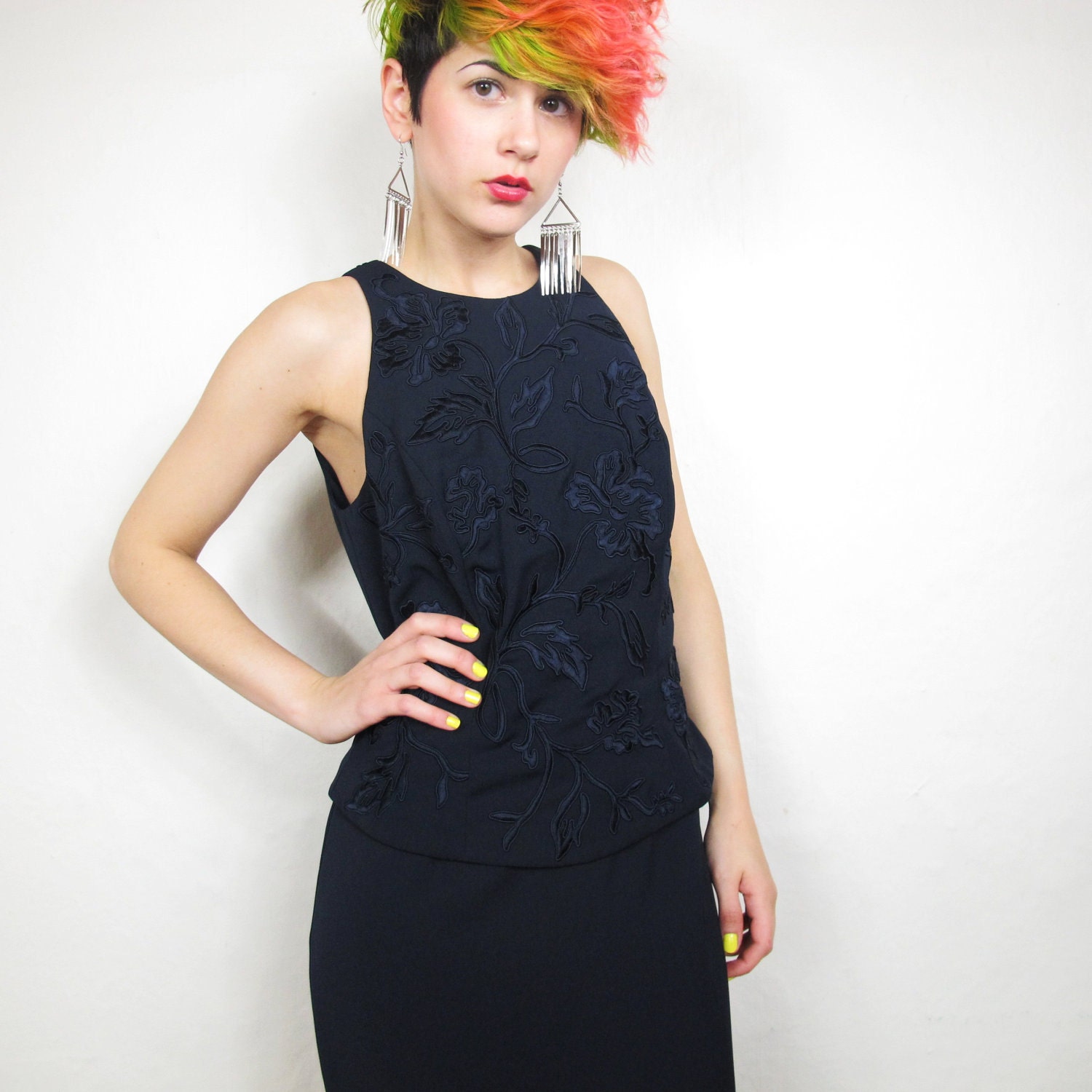 S A L E Navy Embroidered Formal Evening Maxi Dress (S)