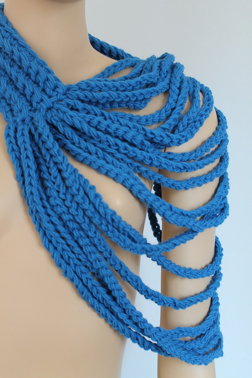 Crochet Blue Loop Chain Scarf  - Cowl Scarf - Neck Warmer