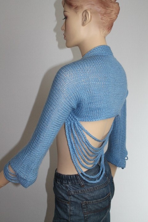 Blue Chain Hand knit Crochet Shrug Spring Fashion