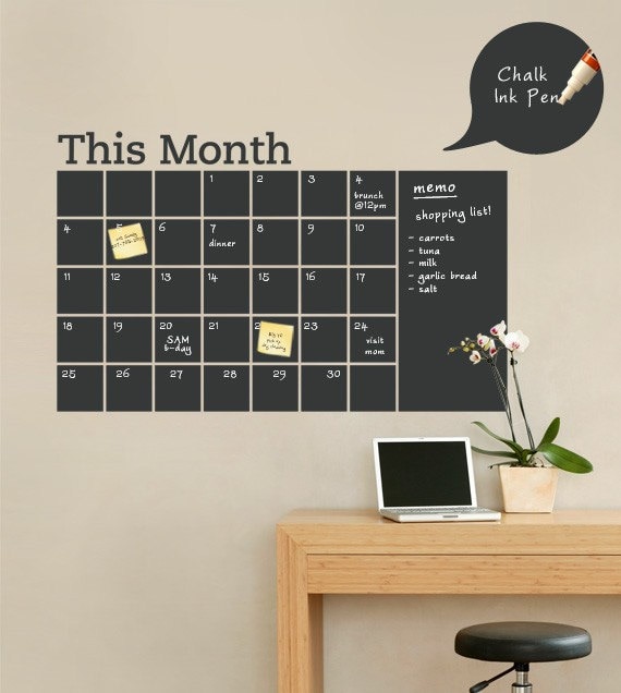 Chalkboard Wall Calendar with Memo - Vinyl Wall Decal