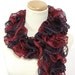 Hand Knit Ruffled Scarf - Red Purple Burgundy