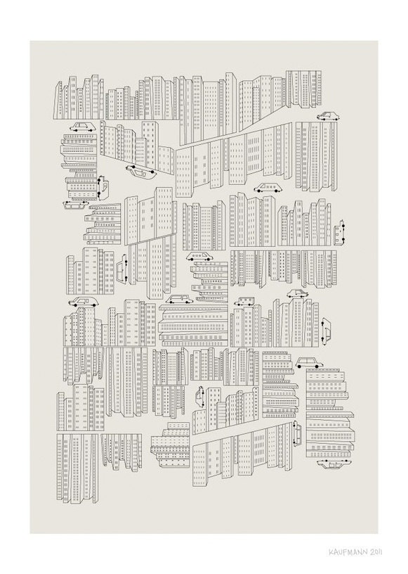Buildings and Cars Print - 8x10 or A4