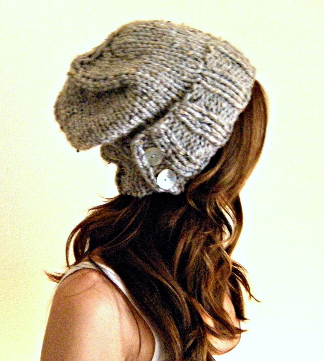 The Salt City. knit slouch hat in gray marble chunky knit winter hat