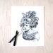 Illustration- Fox mask- Black and white- 8 X10 signed print- woman portrait- power animal