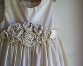 Eco Flower girl dress...Roses ... Natural Cotton 2T-5