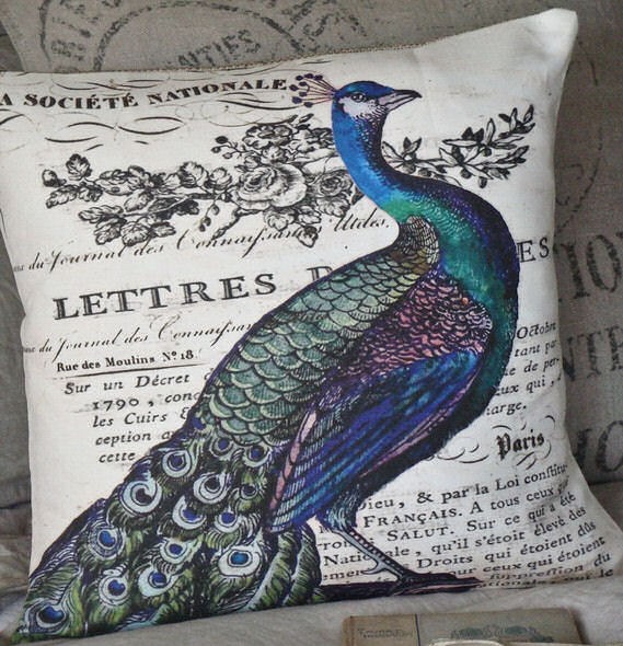 Pillow Cover...peacock pillow decorative cotton burlap pillows