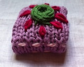 Lavender Sachet in Rhapsody hand knit and embroidered