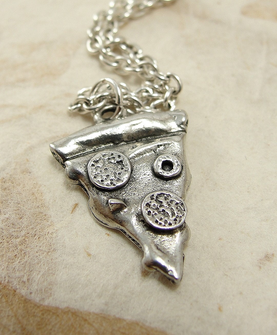 Pizza Necklace - Silver Plated Charm on a 17 inch Cable Chain
