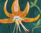 Art Quilt Turks Cap Lily Flower Wall Hanging