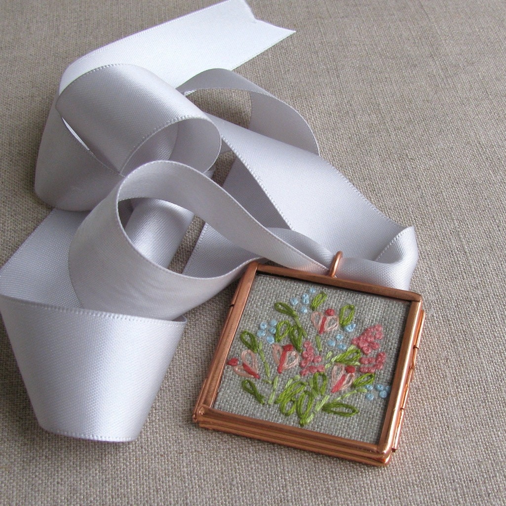 Mother's Bouquet Hand Embroidered Pendant