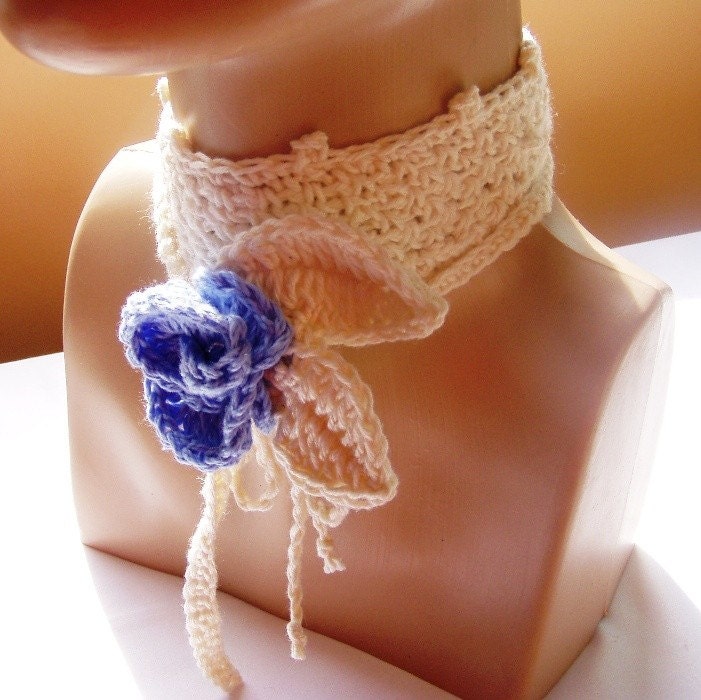 Charming  blue rose neck or headband,  wedding choker