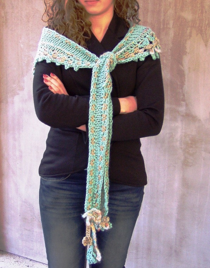 Hand crocheted Freeform Scarf Spring wind  mini capelet in pastel tones