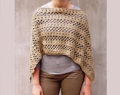 Hand crocheted Poncho Sahara Khaki  Lace Shrug