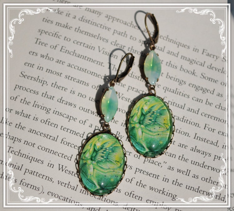 Vintage Absinthe Faerie Earrings.