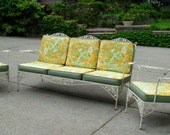 SALE Vintage Woodard  Wrought Iron Patio Set  Sofa & 2 iron patio lounge Chairs vintage patio furniture
