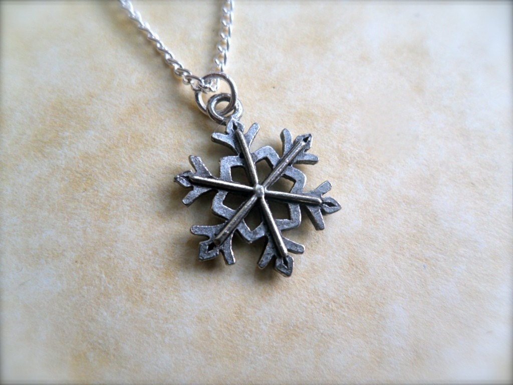 winter snowflake charm necklace with silver plated chain