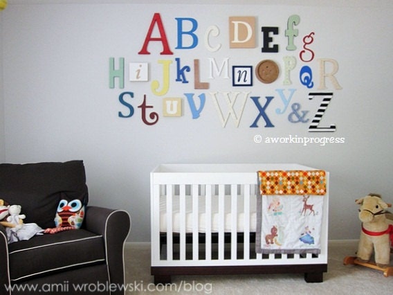 Alphabet Set -Wooden Letters -Alphabet Wall-ABC Wall- PAINTED 12" to 6" letters various thicknesses