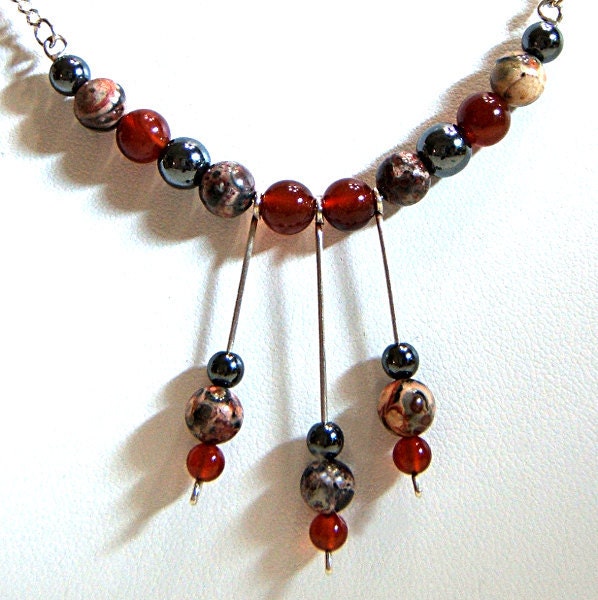 Cinnamon and black necklace - Fine jewelry - Sterling silver (.925) and genuine stones