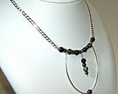Black and green stones and loope, necklace - Fine jewelry - Sterling silver (.925) and genuine stones