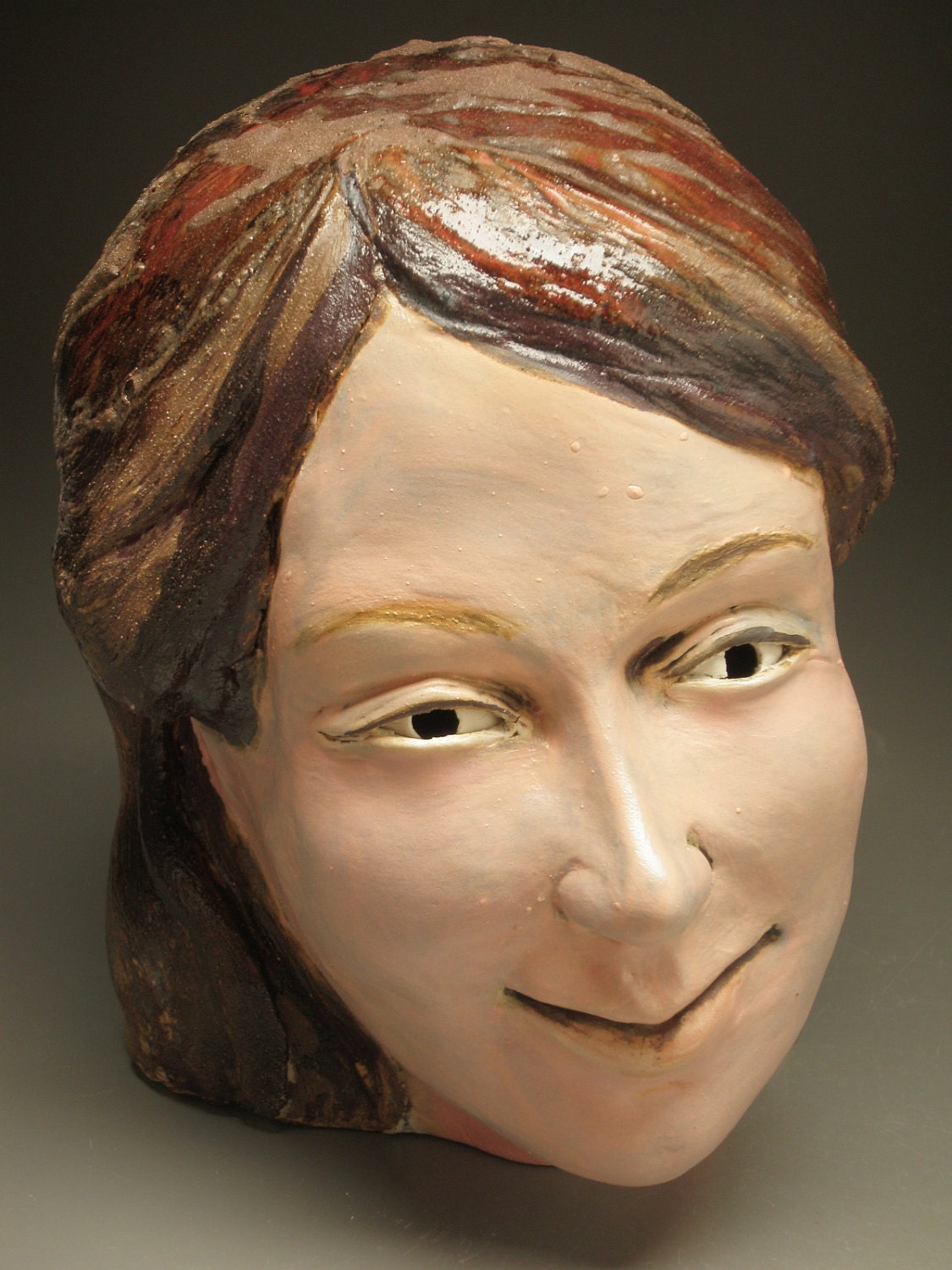 Ceramic Head Sculpture, Smiling Feels Better, Imaginary Portrait Garden Art Face