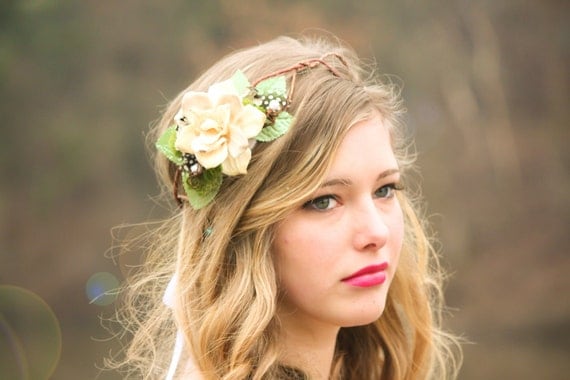rustic bridal headpiece, woodland wedding, pine cone rose - A Love Like Ours -