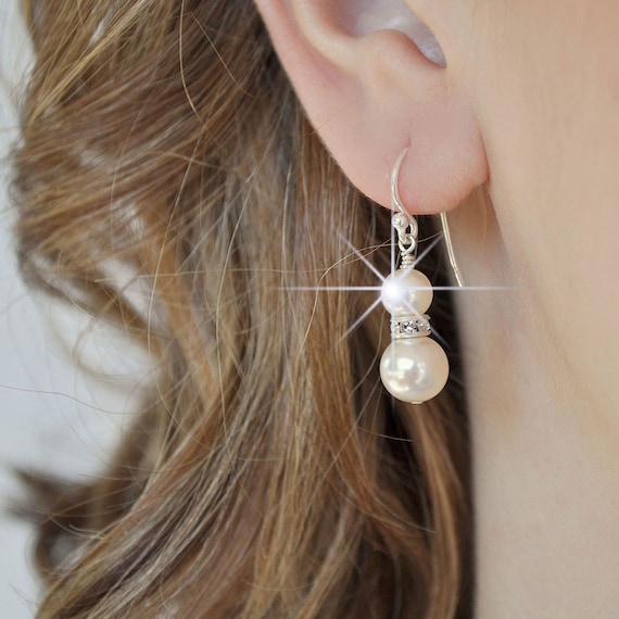 Drop Pearl Bridal Earrings, Simple Wedding Earrings, Pearl Earrings, Wedding Jewelry